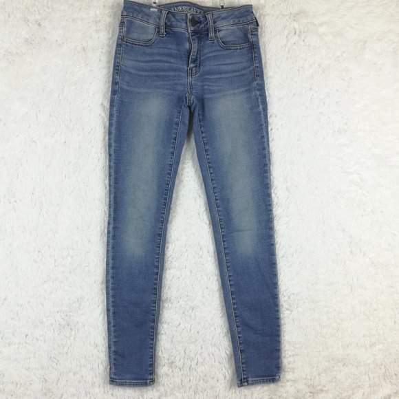 American‎ Eagle Womens Jeans Jeggings Blue Denim Light Wash Super Stretch 0 - Picture 1 of 13